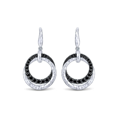 Gabriel & Co Silver Black Spinel Double Circle Drop Earrings - Colored Stone Earrings