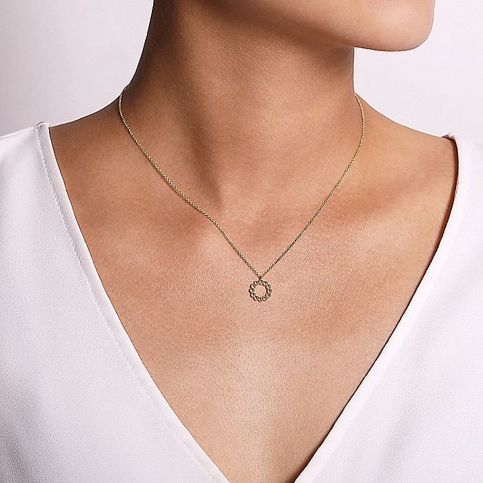 Gabriel & Co Yellow Gold Bujukan Bead Open Circle Pendant Necklace