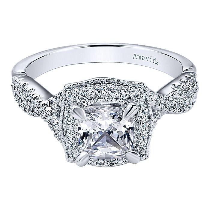 Amavida White Gold Twist Halo Engagement Ring - Diamond Semi-Mount Rings