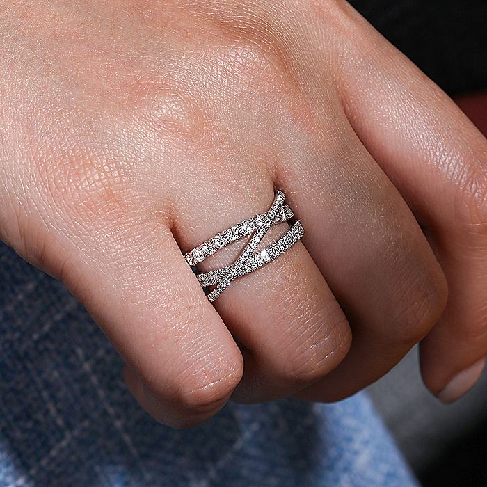 Gabriel & Co. 14 Karat White Gold Criss Crossing Layered Diamond Ring