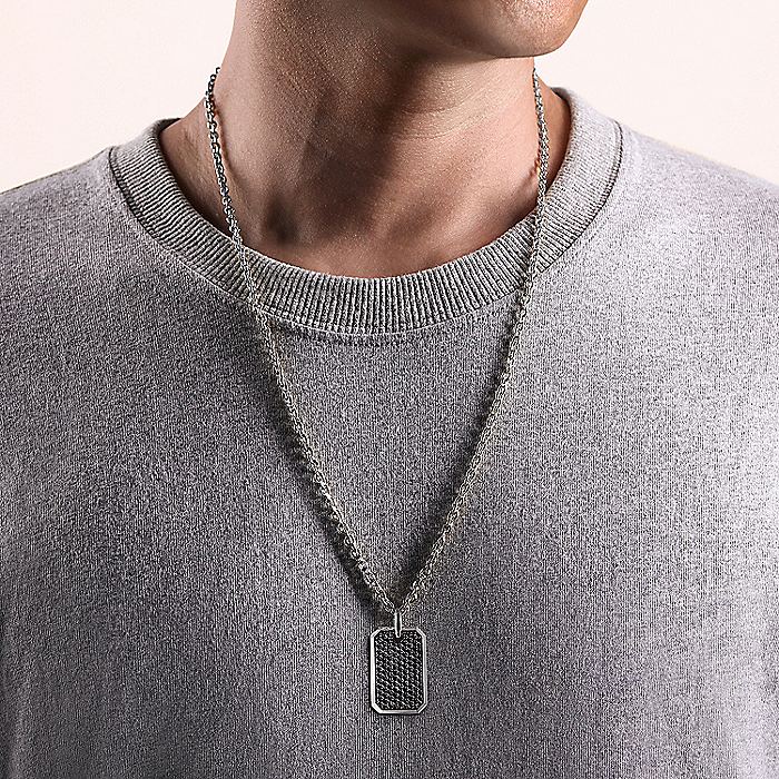 Gabriel & Co Sterling Silver Black Spinel Dog Tag Pendant