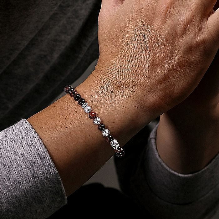 Gabriel & Co Silver and 6mm Tiger Eye Beaded Bracelet