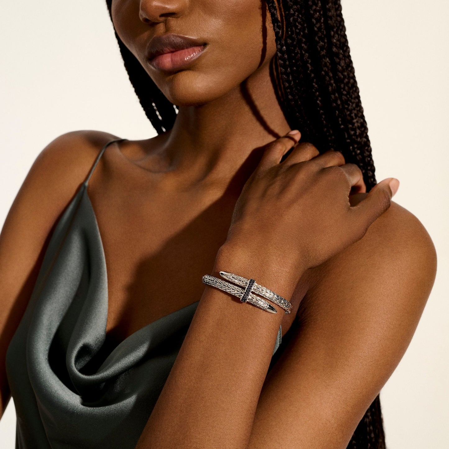 John Hardy Sterling Silver Black Sapphire Spear Flex Cuff - Colored Stone Bracelets