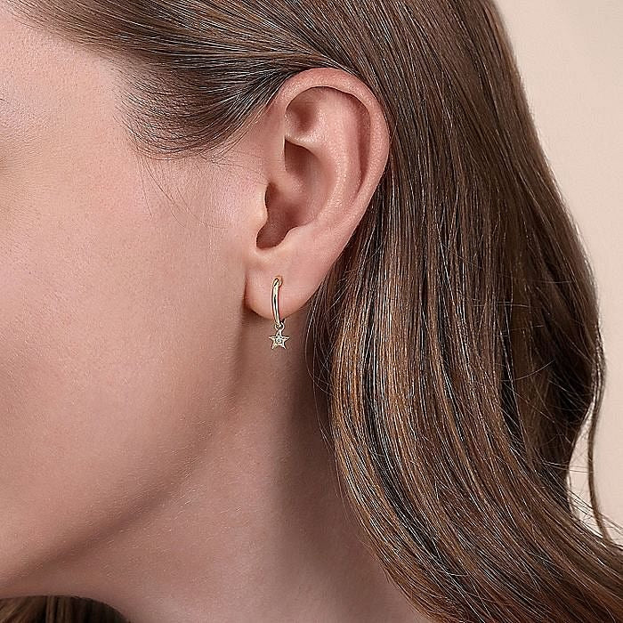 Gabriel & Co. Yellow Gold Diamond Star Shaped Huggie Drop Earrings