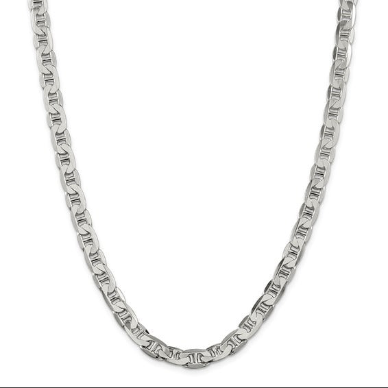 Sterling Silver 7MM Flat Anchor Chain 28 Inch