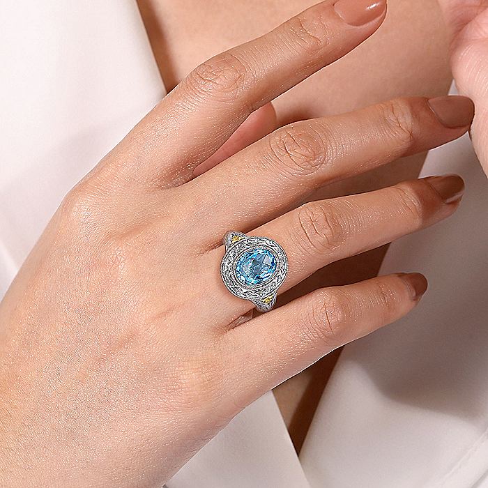 Gabriel & Co Sterling Silver And Yellow Gold Blue Topaz Fashion Ring