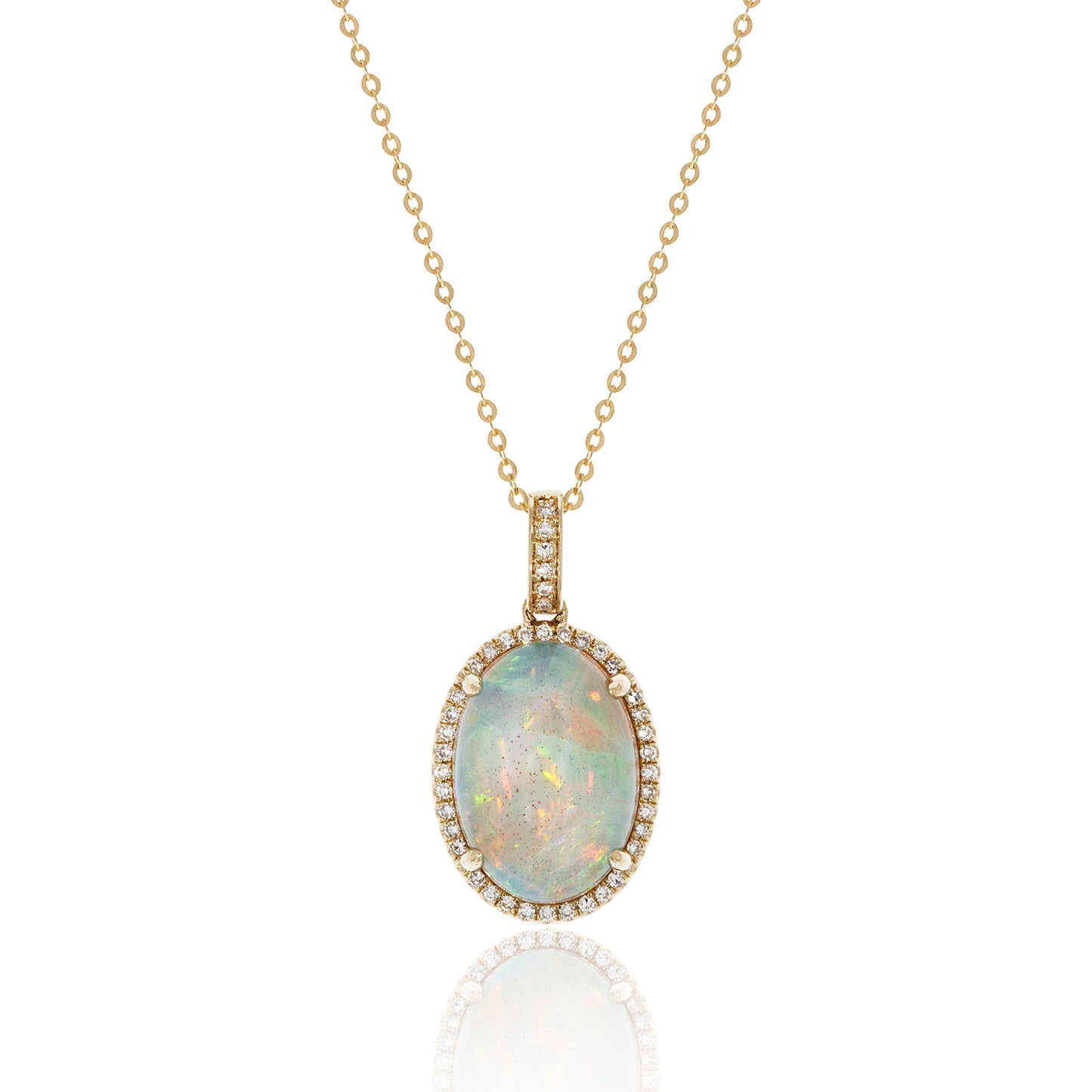 Luvente Yellow Gold Opal & Diamond Drop Halo Pendant