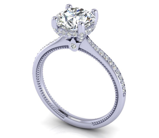 Verragio Renaissance White Gold Round Hidden Halo Semi-Mount Engagement Ring - Diamond Semi-Mount Rings