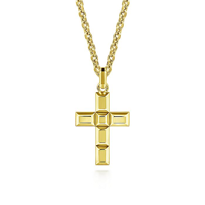 Gabriel & Co Yellow Gold Rectangular Station Cross Pendant