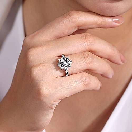 Gabriel & Co White Gold Unique Halo Engagement Ring