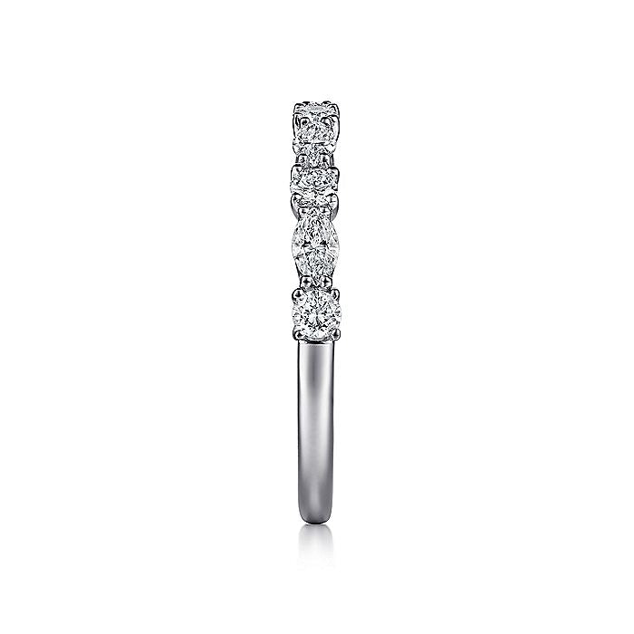 Gabriel & Co. 14 Karat White Gold Marquise and Round Diamond Anniversary Band - Diamond Wedding Bands - Women's
