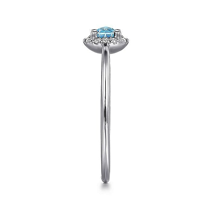 Gabriel & Co. White Gold Blue Topaz and Diamond Halo Ring