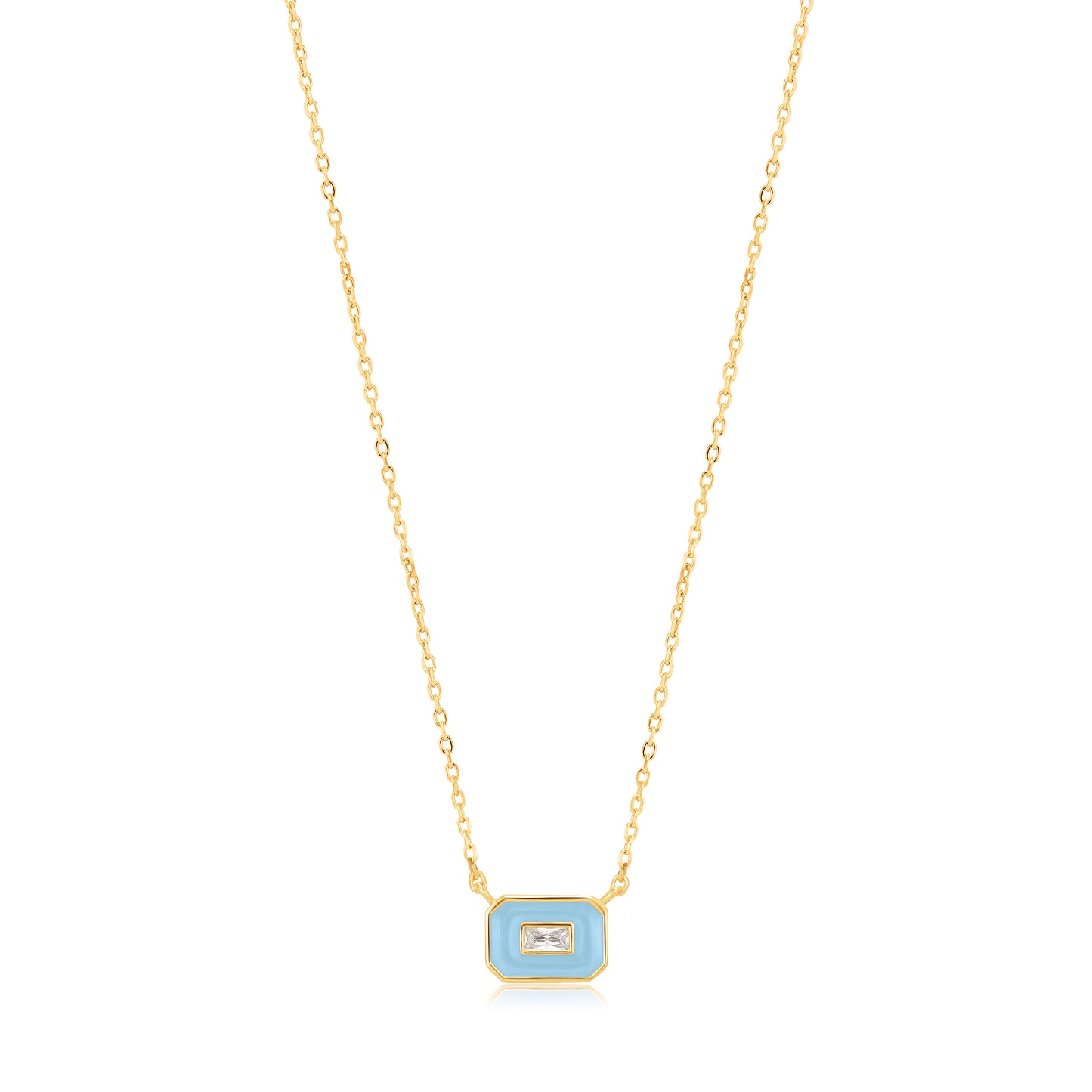 Ania Haie Powder Blue Enamel Emblem Gold Necklace