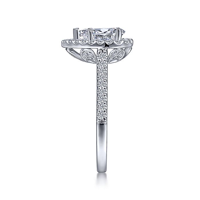 Gabriel & Co White Gold Pear Shaped Halo Semi-Mount Engagement Ring
