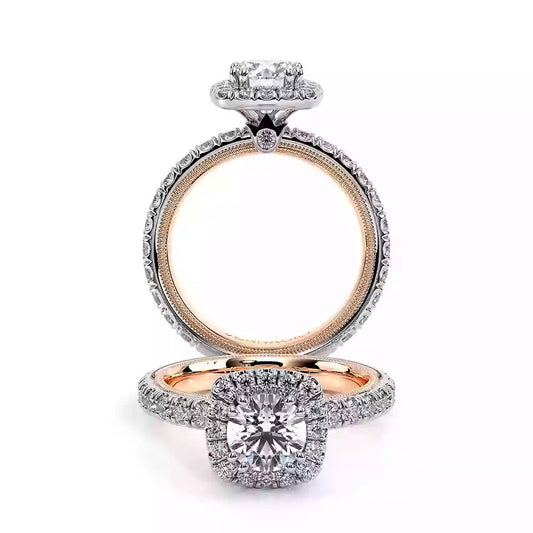 Verragio Tradition Collection White And Rose Gold Cushion Halo Semi-Mount Engagement Ring - Diamond Semi-Mount Rings