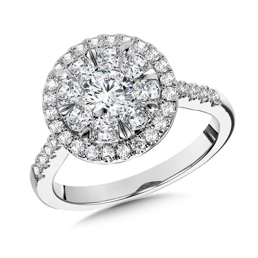 White Gold 2.00 Carat Diamond Round Halo Ring - Diamond Fashion Rings - Women's