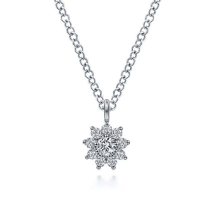 Gabriel & Co White Gold Diamond Flower Pendant Necklace