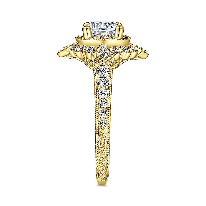 Gabriel & Co Yellow Gold Art Deco Double Halo Semi-Mount Engagement Ring
