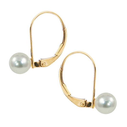 Imperial Yellow Gold 7mm Akoya Pearl Leverback Earrings - Pearl Earrings