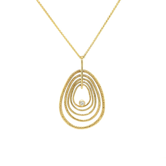 Yellow Gold Five Loop Necklace - Diamond Pendants