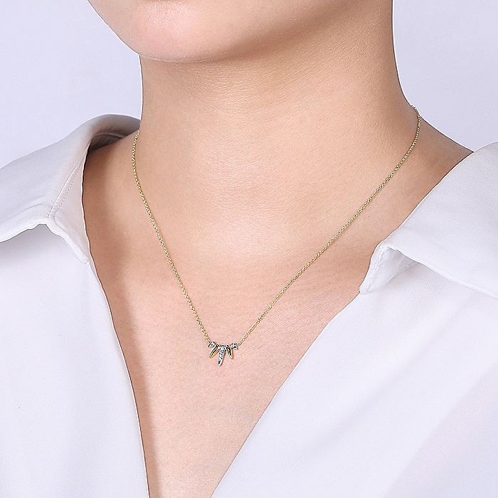 Gabriel & Co Yellow And White Gold Diamond Pave Spike Fan Necklace
