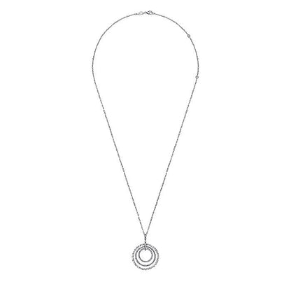 Gabriel & Co Sterling Silver Triple Row Circle Pendant Necklace with White Sapphires - Silver Necklace