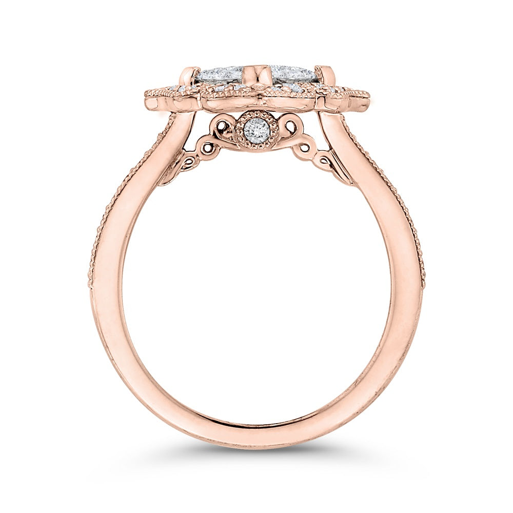 Luminous Rose And White Gold Flower Shape Engagement Ring