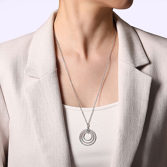 Gabriel & Co Sterling Silver Triple Row Circle Pendant Necklace with White Sapphires