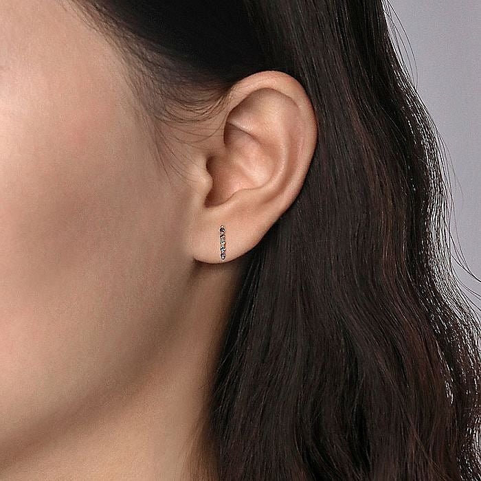 Gabriel & Co. Yellow Gold Stud Line Earrings Featuring Amethyst, Swiss Blue Topaz, Citrine, Garnet, and Peridot