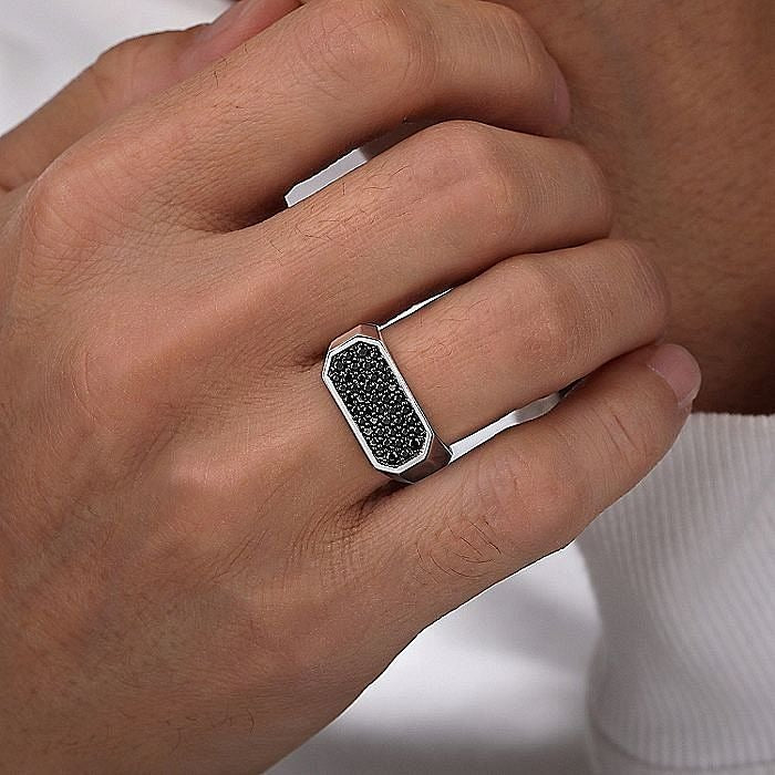 Gabriel & Co. Sterling Silver Rectangular Pavé Black Spinel Ring