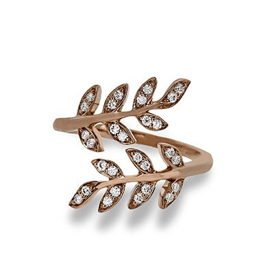 Ladies 18 Karat Yellow Gold Diamond Leaf Fashion Ring