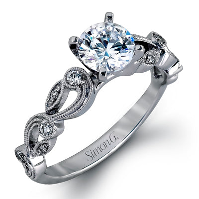 Ladies Simon G Semi Mount Diamond Engagement Ring Set In 18 Karat White Gold - Diamond Semi-Mount Rings