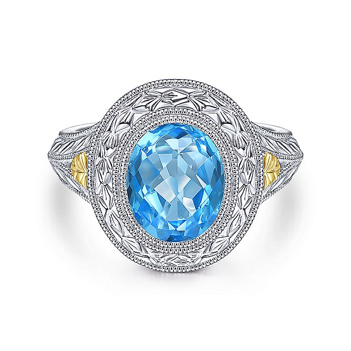 Gabriel Co Sterling Silver And Yellow Gold Blue Topaz Fashion