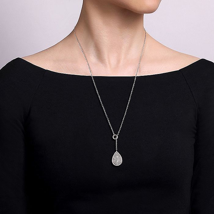 Gabriel & Co Sterling Silver White Sapphire Pave' Teardrop Necklace
