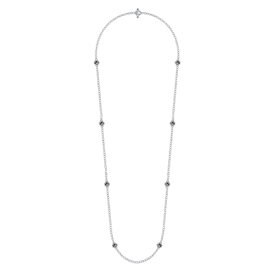 Gabriel & Co Sterling Silver Station Smokey Quartz Station Necklace