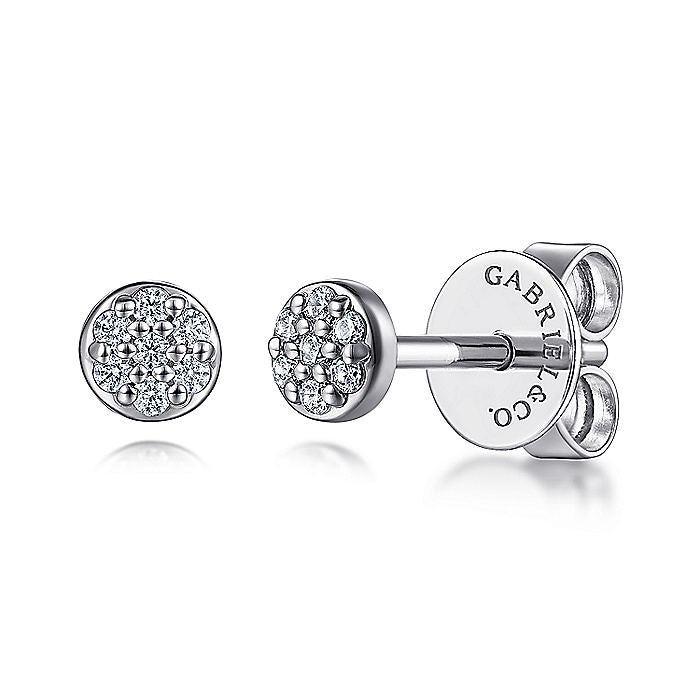 Gabriel & Co. 14 Karat White Gold Diamond Pavé Disc Stud Earrings