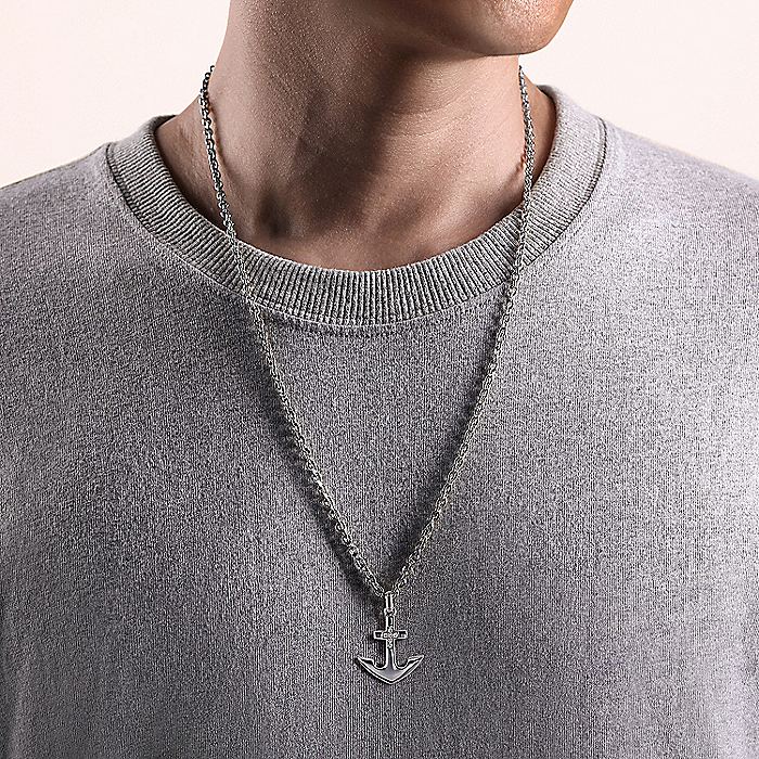 Gabriel & Co Sterling Silver Anchor Pendant with Diamonds