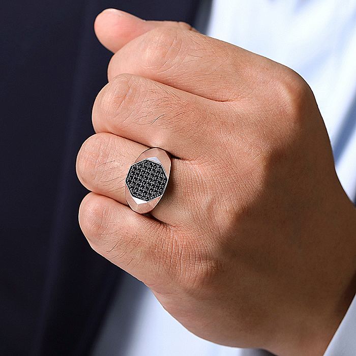 Gabriel & Co Sterling Silver Faceted Ring with Pavé Black Spinel