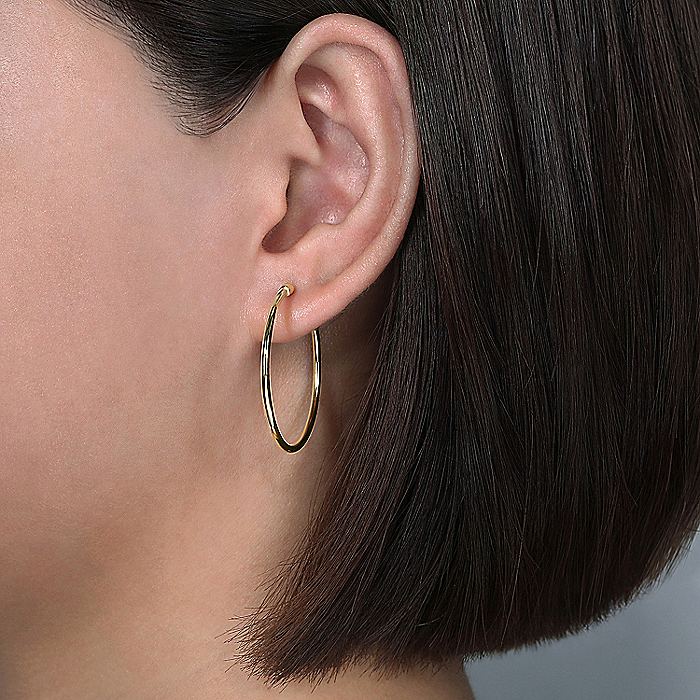Gabriel & Co Yellow Plain Gold 30mm Round Classic Hoop Earrings