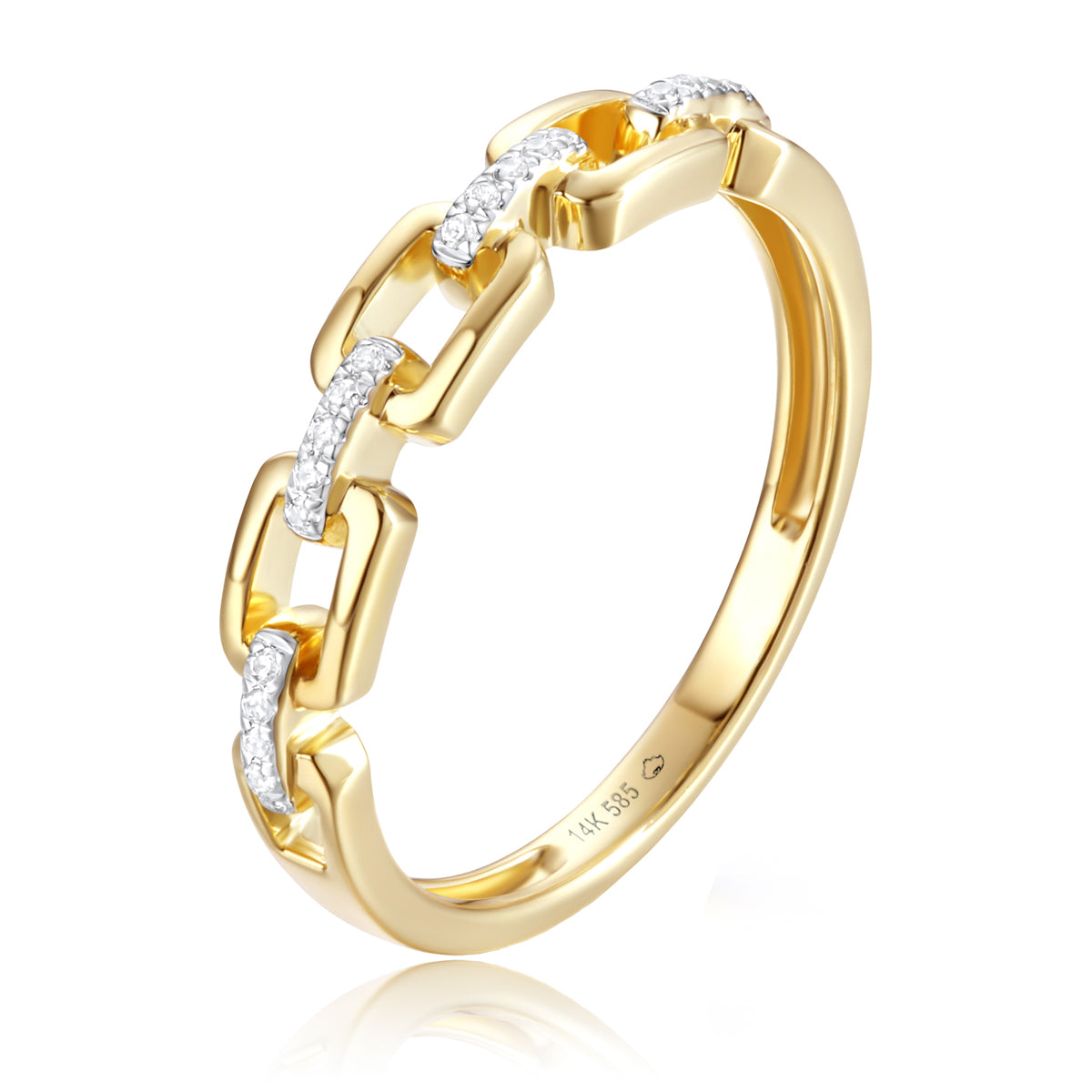 Luvente 14 Karat Yellow Gold Chain Link Style Diamond Ring