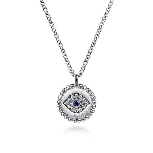 Gabriel & Co. Sterling Silver Bujukan Sapphire and Diamond Evil Eye Pendant 17.5 Inch Necklace - Colored Stone Necklace