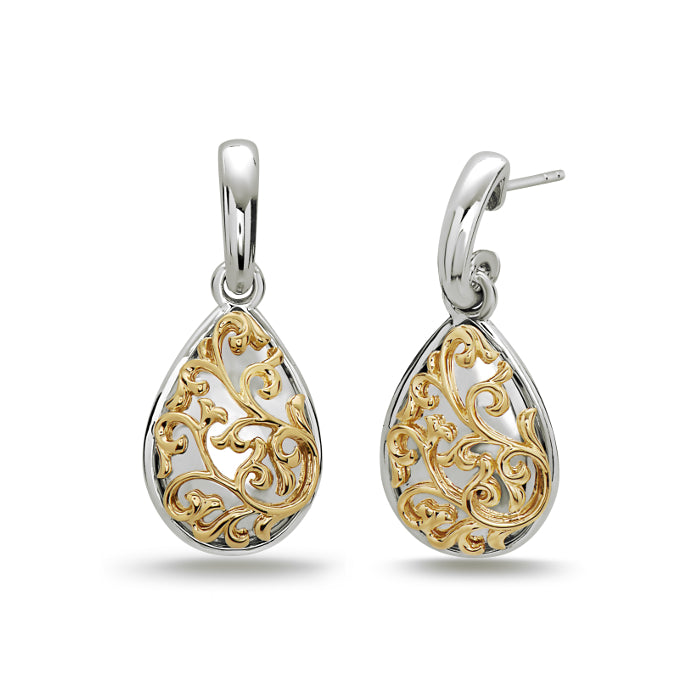 Pair Of Ladies Charles Krypell Sterling Silver Domed Pear Shaped Dangles Earrings With 18 Karat Yellow Gold