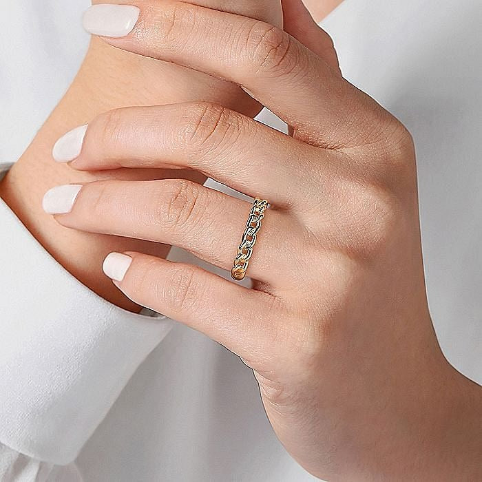 Gabriel & Co. Yellow Gold Plain Cuban Link Stackable Ring