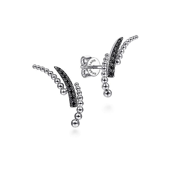 Gabriel & Co. Sterling Silver Triple Split Curved Bar Bujukan Black Spinel Stud Earrings