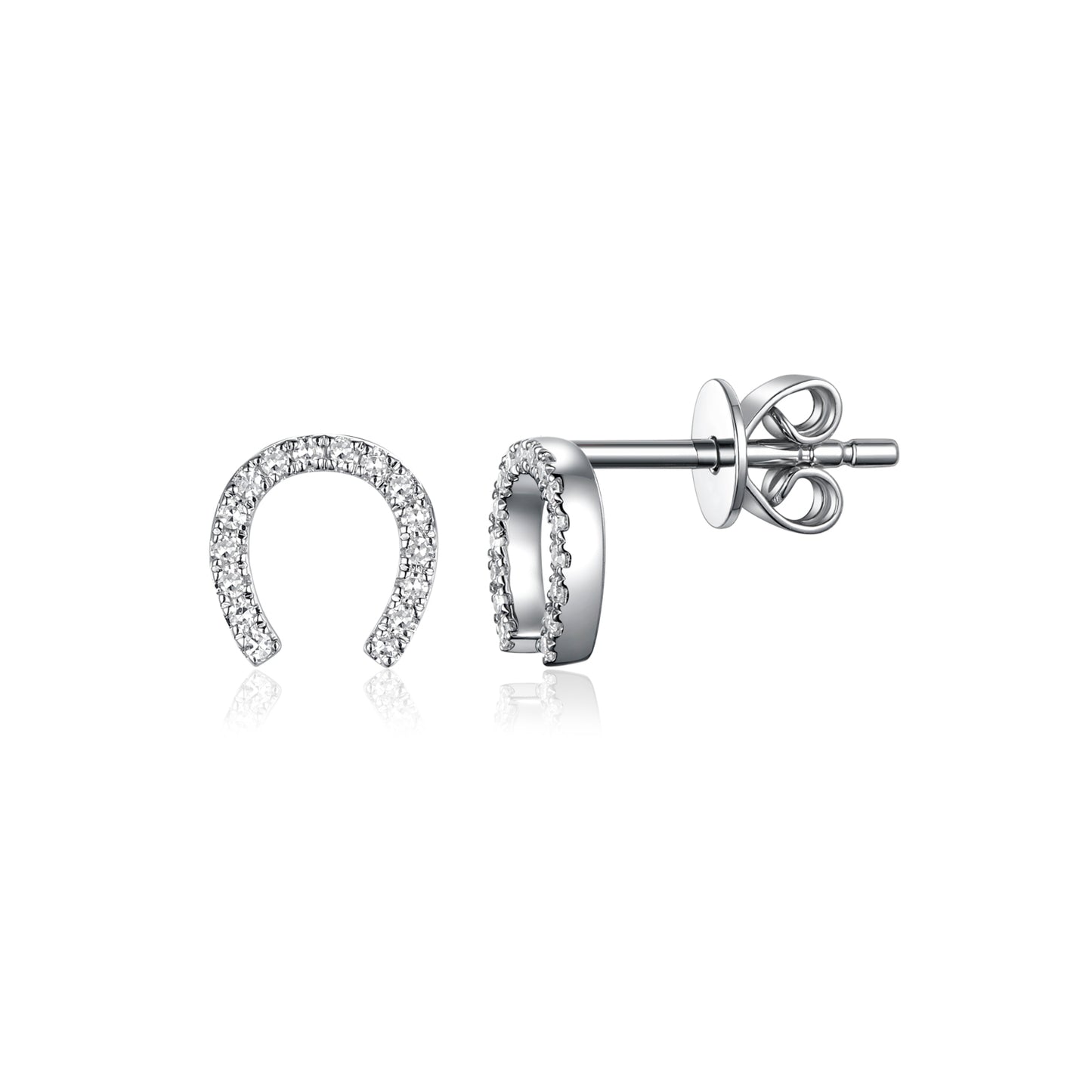 Luvente White Gold Diamond Horseshoe Earrings
