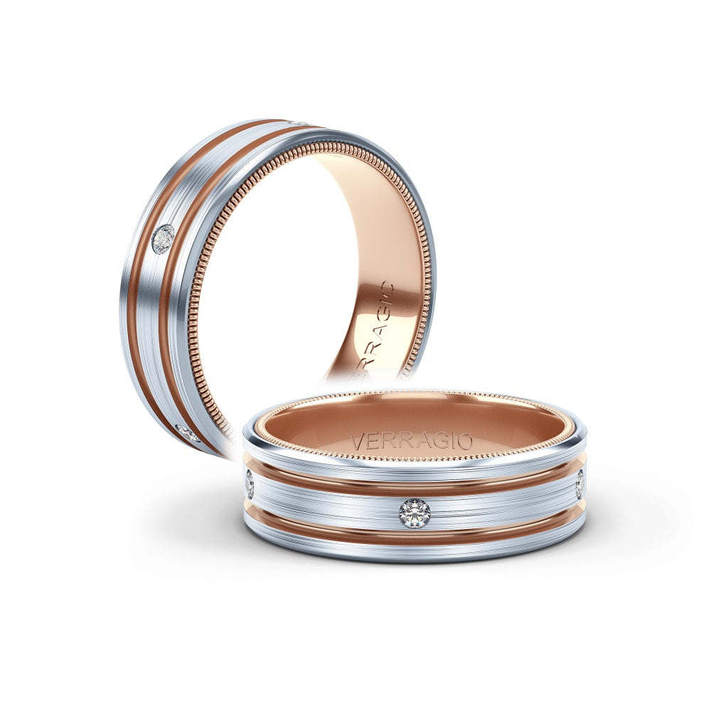 Verragio Mens White & Rose Gold Diamond Wedding Band
