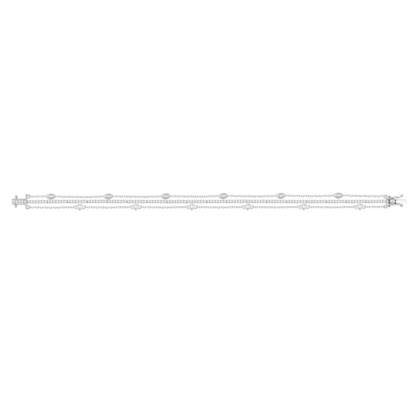 Luvente 14 Karat White Gold Diamond Line Bracelet with Marquise Diamond Dangle Stations