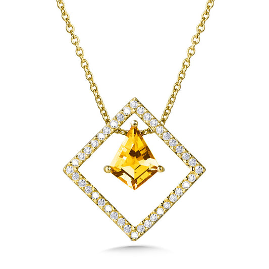 Yellow Gold Citrine and Diamond Necklace - Colored Stone Necklace