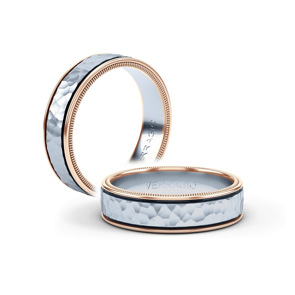Verrgio Hammered White And Rose Gold Wedding Band