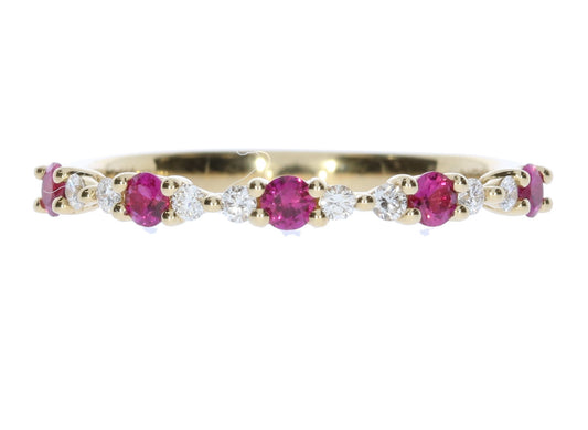 Yellow Gold Ruby and Diamond Band - Colored Stone Rings - Women's